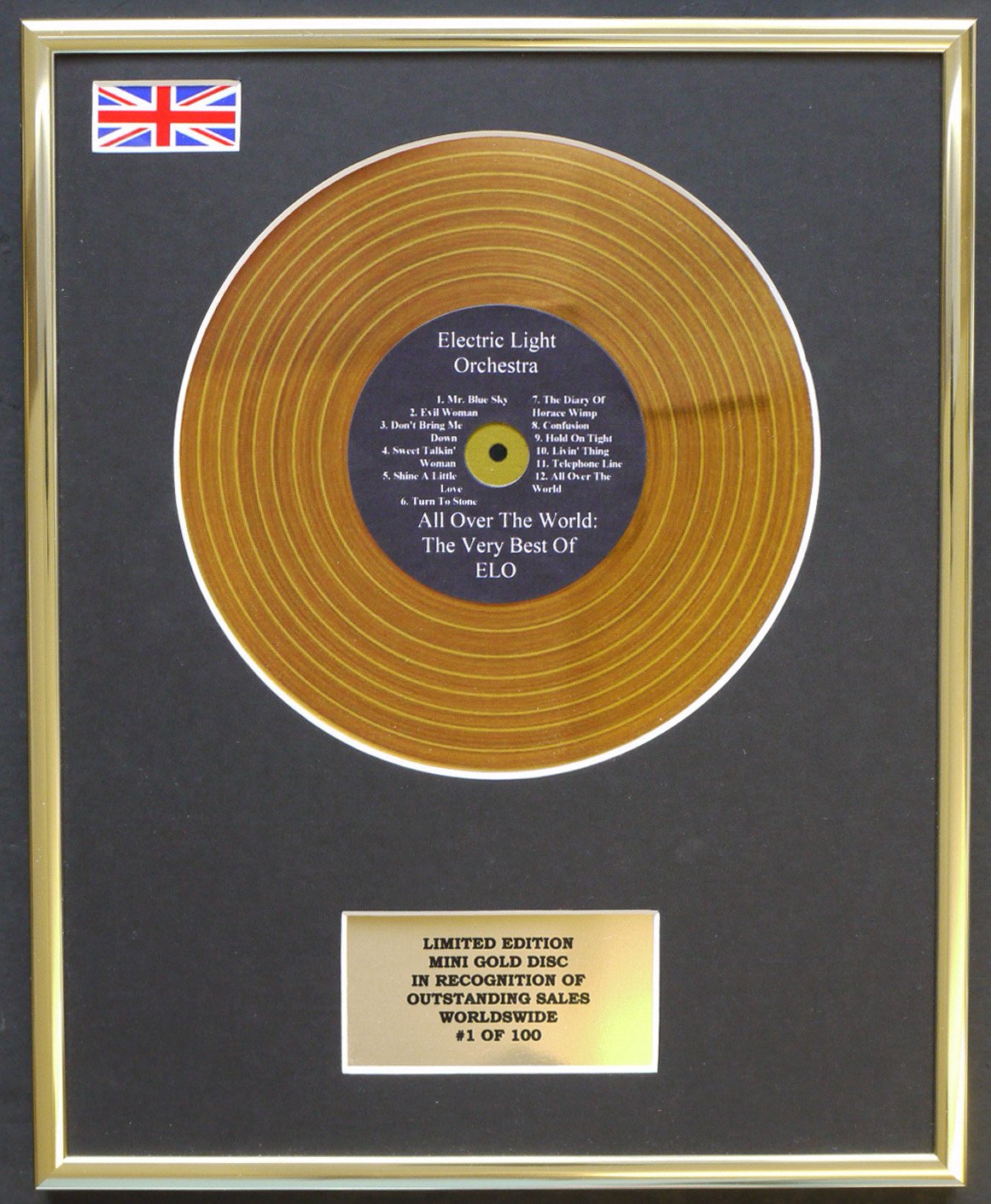 ELECTRIC LIGHT ORCHESTRA/MINI GOLD DISC DISPLAY/LIMITED EDITION/COA/ALL OVER THE WORLD: THE VERY BEST OF ELO