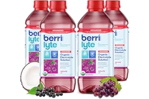 BERRILYTE Berri Lyte Advanced Plant Based Organic Electrolyte Solution – Pediatric Rehydration Drink – Natural Sugar Grape Flavor - Real Elderberry, 1 L, 4 ct