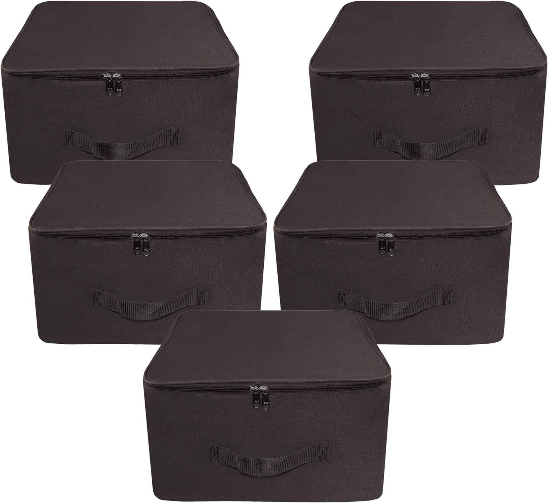DAHSHA 5 Pack Multipurpose Nylon Wardrobe Organizer Moisture Proof Storage Bag for Clothes with Zippered Closure and Handle (Brown, 38x25.4x35.5cm)