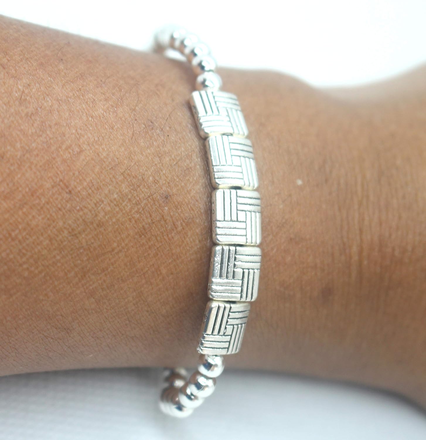 Silver Filled Beads with Square Beads Bracelet Handmade Products Jewellery