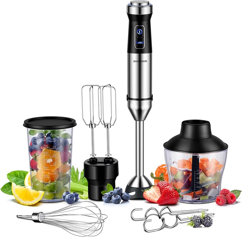 Shardor 6-in-1 Hand Blender 1200W 20 Speed Turbo with Accessories