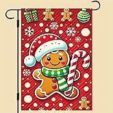 BlissYard Christmas Garden Flag 12x18 Inches - Gingerbread Man with Candy Cane and Holiday Decorations, Double-Sided Weatherproof Outdoor Decoration for Lawn and Patio