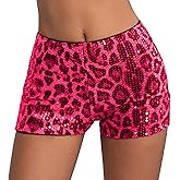 Women's Sequin Leopard Shorts Y2k Mini Short Sexy Low Rise Booty Shorts Rave Party Clubwear Cheeta Pants S-XL