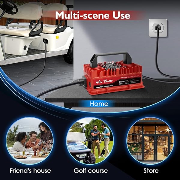 TRAMROOT 15 AMP GOLF CART CHARGER FOR 48 VOLT CLUB CAR DS & PRECEDENT LEAD ACID BATTERY WITH UPGRADED 3-PIN ROUND PLUG