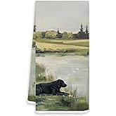 FOPENEM Vintage Black Labrador Kitchen Towels, Black Lab Gifts, Rustic Country Nature Landscape Decorative Hand Towels for Bathroom, Farmhouse Cottagecore Dog Dish Tea Towel Dish, 16x24 Inch