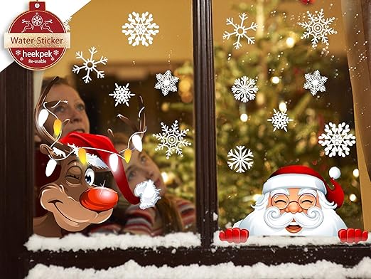 Heekpek 4 Pack Natale Vetrofanie Rimovibile Adesivi Murali Fai Da Te Finestra Decorazione Vetrina Adesivi Adesivo Murales Carta Da Parete Adesivo Per