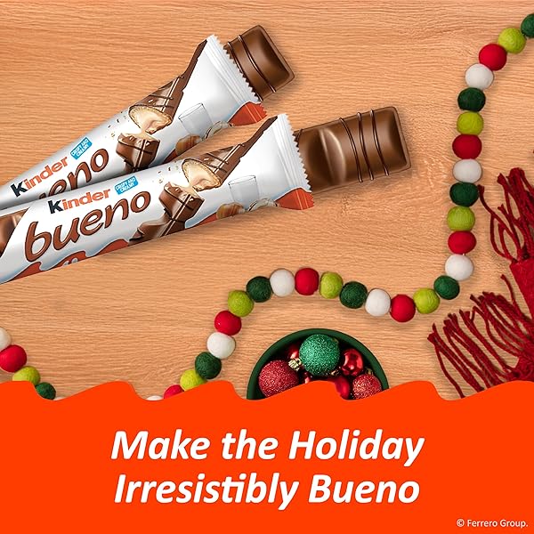 KINDER BUENO, CRISPY CREAMY CHOCOLATE BARS WITH HAZELNUT CREAM, STOCKING STUFFERS, INDIVIDUALLY WRAPPED, 10 – PACK, 3 OZ EACH