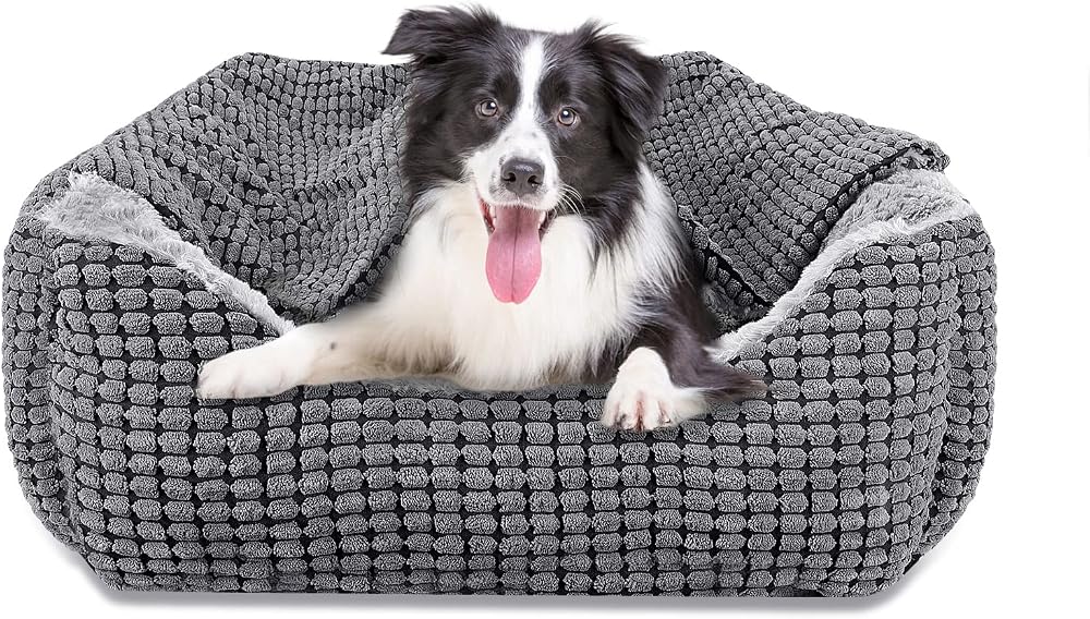 JOEJOY Rectangle XL Dog Bed Warm Hooded Bed Luxury Soft Pet Cave Fits 20 30 40