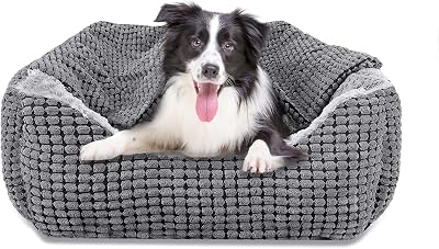 JOEJOY Rectangle XL Dog Bed Warm Hooded Bed Luxury Soft Pet Cave Fits 20 30 40