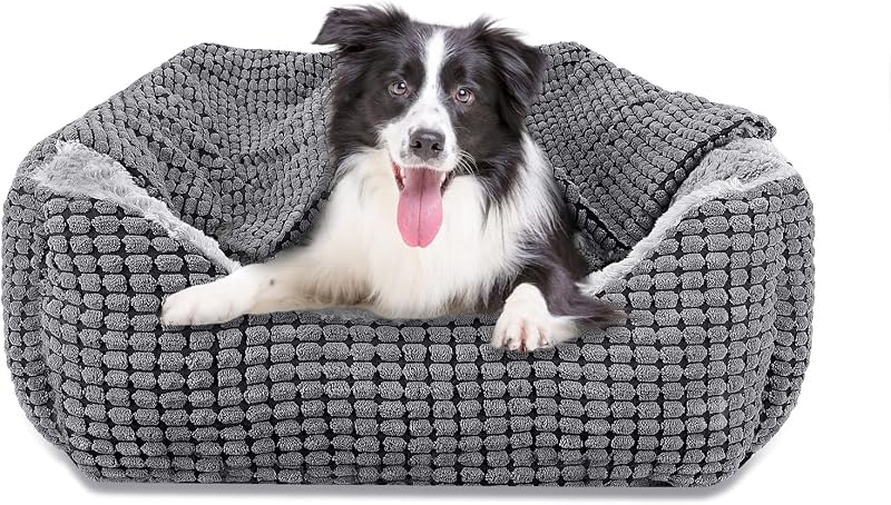 JOEJOY Rectangle XL Dog Bed Warm Hooded Bed Luxury Soft Pet Cave Fits 20 30 40