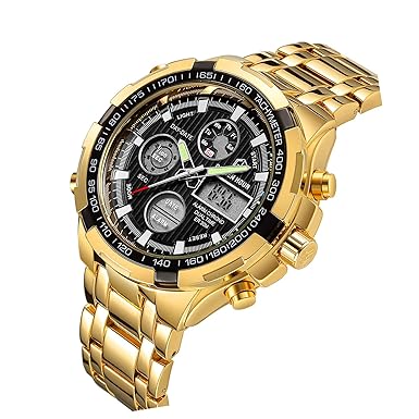 Luxus Mode Herren Uhren Edelstahl Schwer Klobig Sport Chronograph Wasserdicht Gold Zweifarbig Datum Alarm Multifunktions Anal