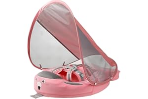 AnjeeIOT Mambobaby Float with Canopy Baby Float Non-Inflatable Baby Pool Float Solid Swimming Float Upgraded Add Tail Never Flip Over for Infant 3-24 Months, Pink