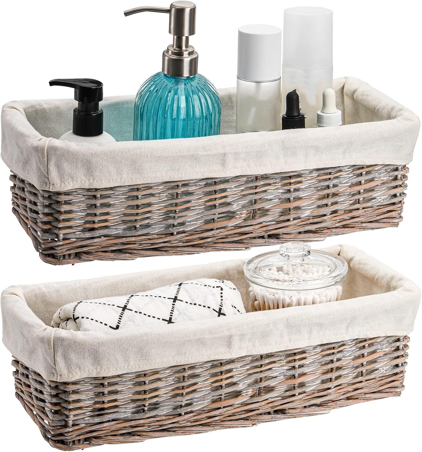 SOUJOY 2 Pack Wicker Bathroom Basket,36×15×10.5 cmToilet Paper Basket Organizer, Toilet Tank Top Storage Bin with Removable Liner, Decorative Baskets for Closet, Bedroom, Bathroom, Entryway, Office