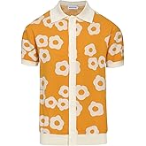 OXKNIT Mens Vintage Polo Shirts Casual Flower Pattern Knit Golf Polo Shirts Short Sleeve Jacquard Design