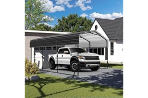 WUKHG 10x15FT Metal Carport, Heavy Duty Car Port Canopy with Aluminum Alloy Roof and Frame, Extra Large Carports Withstand Strong Wind or Heavy Rain, Suitable for Parking Pickup, Boat, Car, and Tractor