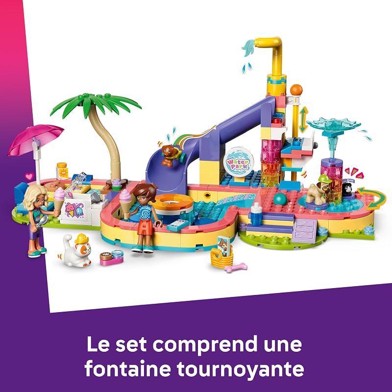 Friends Une Fabuleuse Journée au Parc Aquatique - Jouet Miniature avec Toboggan, 2 Mini-Poupées, 4 Figurines d'animaux & Accessoires pour Mascottes - Cadeau d'anniversaire pour Fille 6 Ans 42676 — photo 4 sur 8