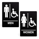 ExcelMark Restroom Sign for Business - ADA Compliant Braille Bathroom Sign with Double Sided Tape to Secure Perfectly in Less Than a Minute - Size 9 x 6 Inch (Men's &amp; Women's Handicap Set)