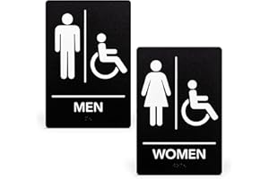 ExcelMark Restroom Sign for Business - ADA Compliant Braille Bathroom Sign with Double Sided Tape to Secure Perfectly in Less Than a Minute - Size 9 x 6 Inch (Men's & Women's Handicap Set)