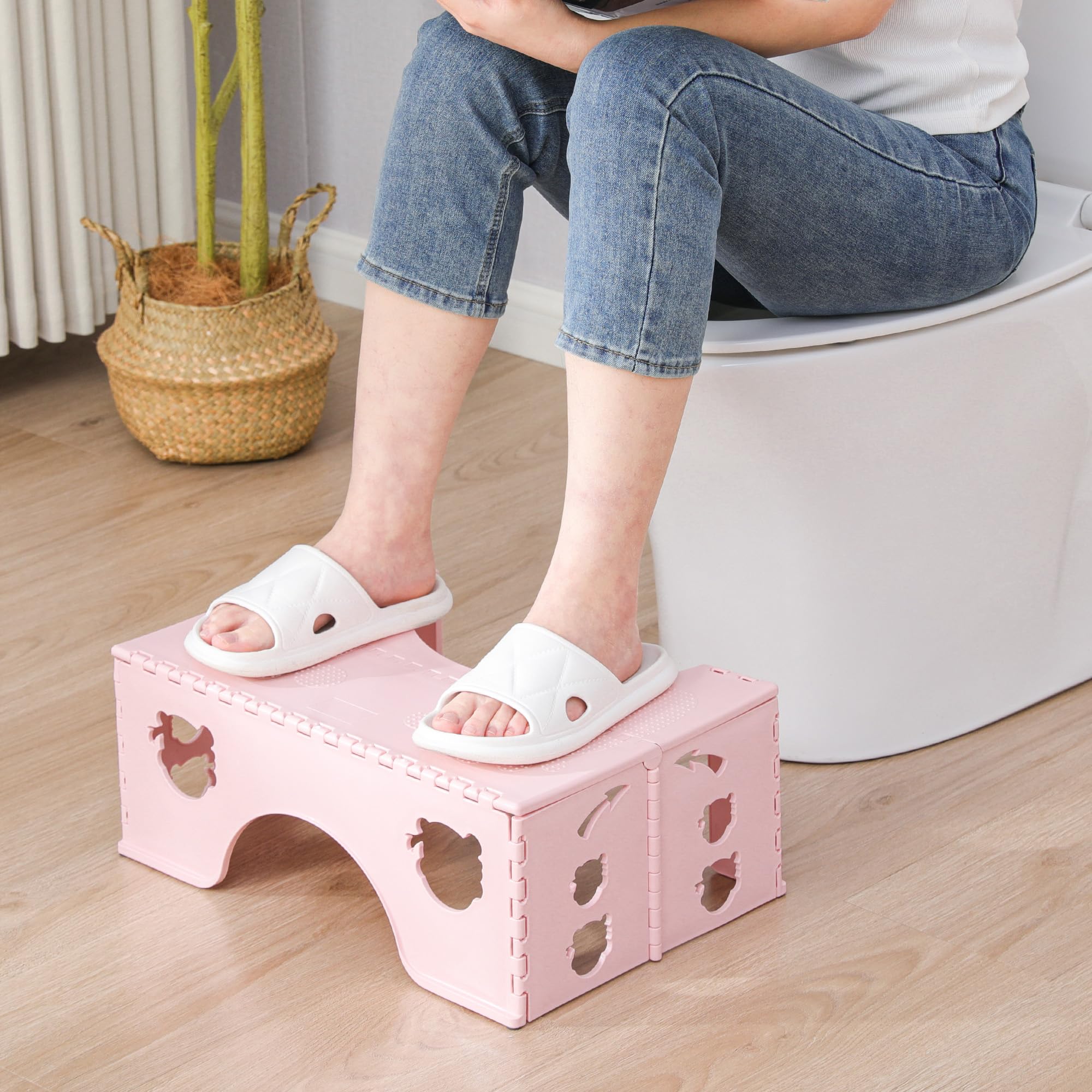 Foldable Toilet Stool - Pink Bathroom Stool for Adults & Children