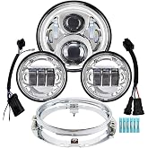 AlyoNed 7 inch Motorcycle LED Headlight 4.5" Fog Passing Lights DOT Kit Compatible with Harley Davidson Fat Boy Street Glide Heritage Softail Road King Switchback Electra Glide Ultra Classic Chrome