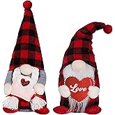 ZATAYE 2 Pack Valentine Day Gnomes, Buffalo Gnome Doll Decorations for Home, Handmade Gnome Valentines Decor, Scandinavian Tomte Gnome Doll, Valentines Gifts for Mantel Sofa Table Decorations