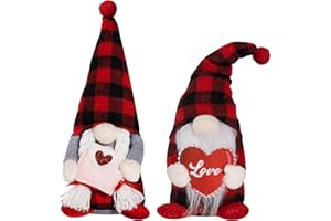 ZATAYE 2 Pack Valentine Day Gnomes, Buffalo Gnome Doll Decorations for Home, Handmade Gnome Valentines Day Decor, Scandinavian Tomte Gnome Doll, Valentines Day Gifts for Mantel Sofa Table Decorations