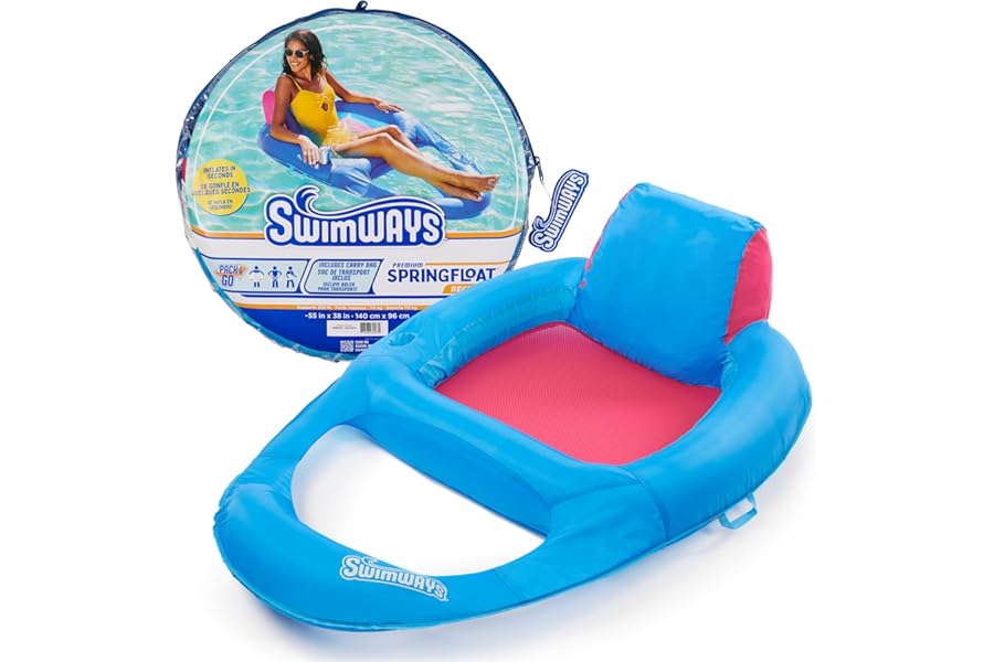 SwimWays Spring Float Premium Recliner Pool Lounger, Inflatable Pool Floats Adult with Fast Inflation for Ages 15 & Up
