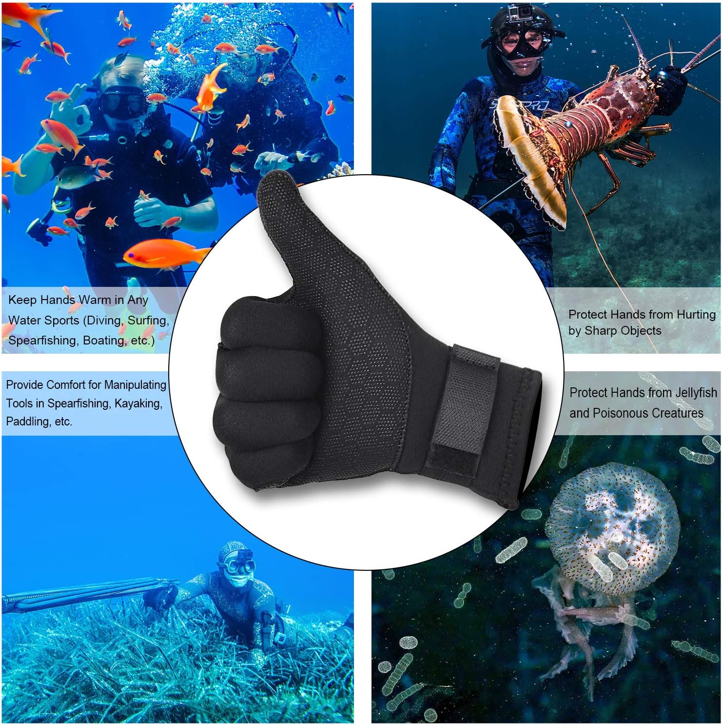 NeopSkin Water Gloves, 3mm & 5mm Neoprene Five Finger Warm Wetsuit Winter Gloves for Diving Snorkeling Paddling Surfing Kayaking Canoeing Spearfishing Skiing : Sports & Outdoors