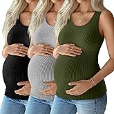 Locoowai 3 Pack Women's Maternity Tank Tops Sleeveless Racerback Summer Pregnancy Shirts Ribbed Knit Mama Clothes