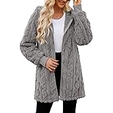 ReachMe Womens Fleece Zip Up Jacket with Pockets Oversized Long Sherpa Hoodie Fuzzy Jackets Warm Teddy Coat