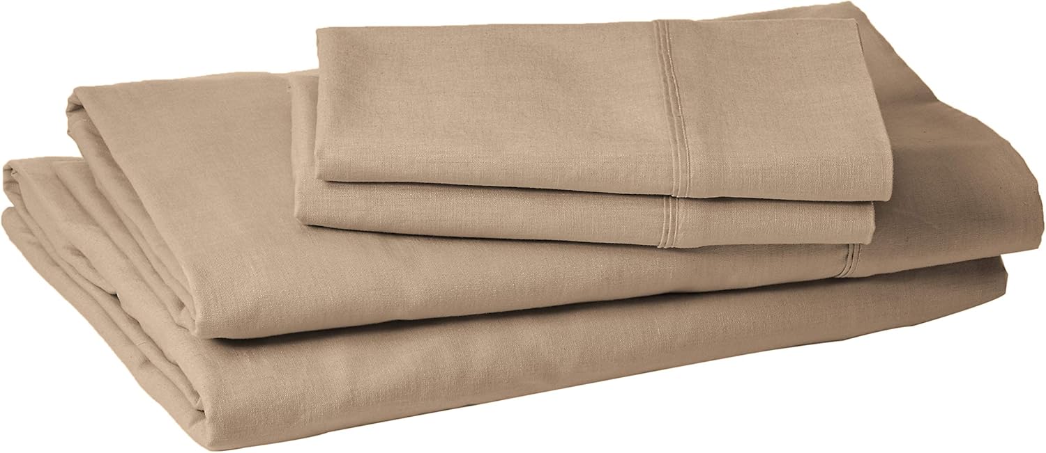 Kenneth Cole Reaction Home Luxury Sheet Set - Ultra Soft and Comfortable Sleep Experience - 55% Linen / 45% Cotton - 4 Piece Set (Full, Taupe)