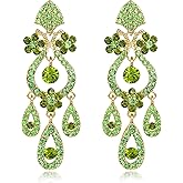 EVER FAITH Austrian Crystal Bridal Flower Vase Chandelier Dangle Earrings-3.1 inch Long