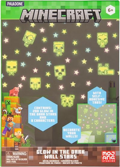 Paladone Minecraft Glow in The Dark Wall Decals, 200 Stickers & Characters