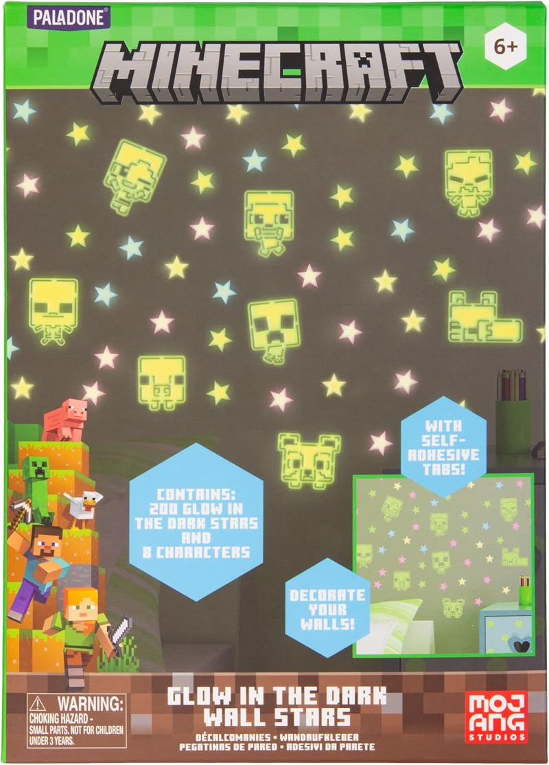 Paladone Minecraft Glow in The Dark Wall Decals, 200 Stickers & Characters