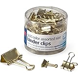 Officemate Binder Clips, Gold, Assorted Sizes, 30 Clips in Tub (31022)