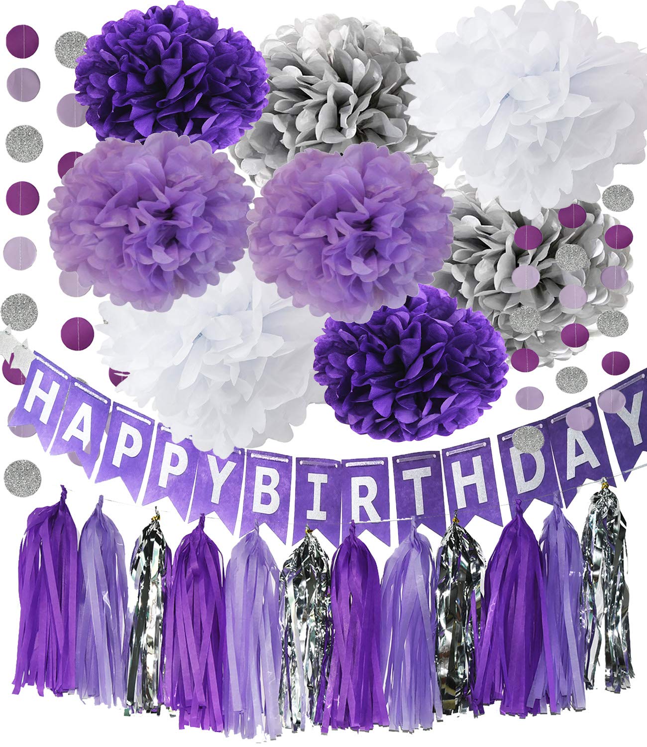 Amazoncom Purple Silver Party Decorations Tissue Pom Pom Happy