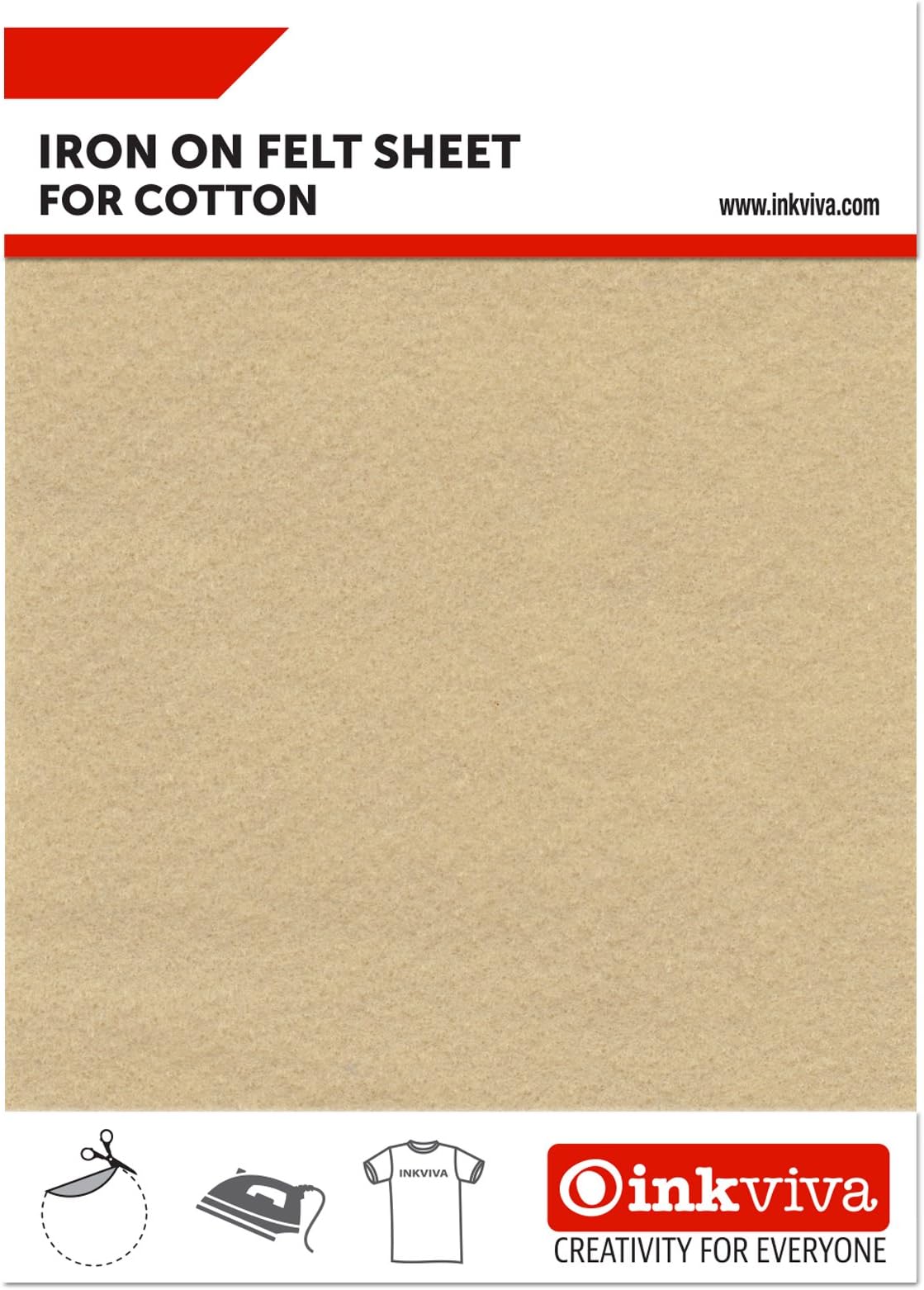 Iron on Felt Fabric Material S08 Soft Applique Sheet for Crafting and Design - 3 Sheets Package (Beige)