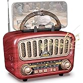 PRUNUS J-180 Vintage Retro Radio Bluetooth Speaker with Stereo Sound, AM FM Radio Portable with Loud Volume, BT5.0, TF Card & MP3 Player, Rechargeable Speaker