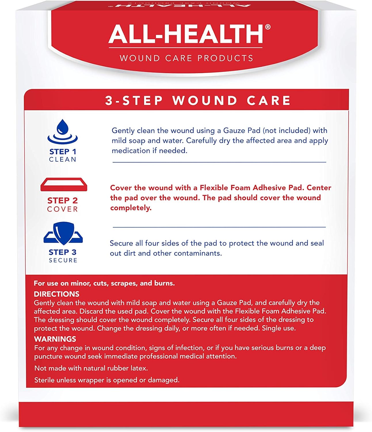 All Health Flexible Foam Adhesive Pad, 10 Pads, 3.5 in x 4.5 in, 8 Hour Protection | Waterproof Bandage for Covering Wounds: Health & Personal Care