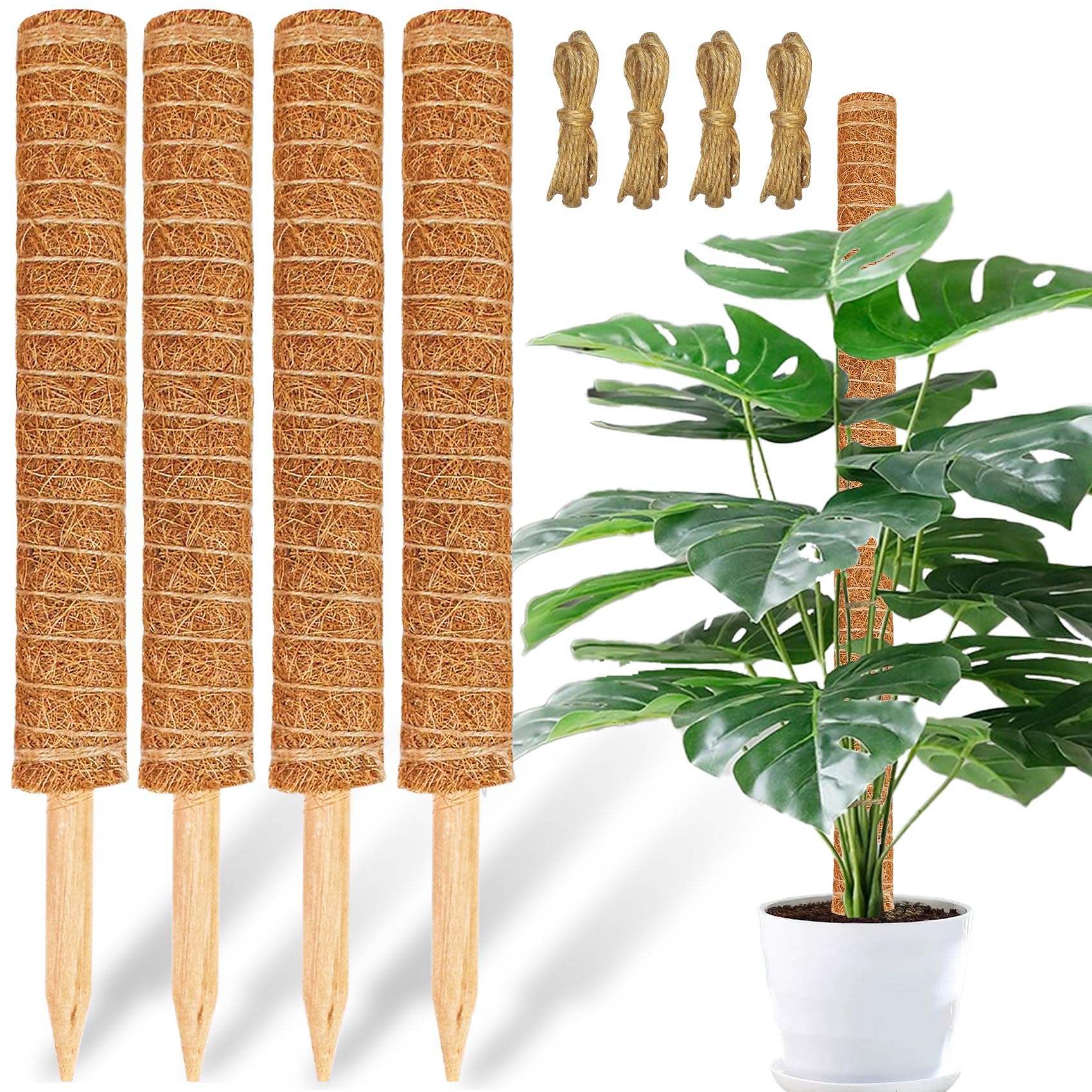 Photo 1 of ?4 Pack? JJGoo Moss Pole, 17 inch Coco Coir Totem Poles Extending to 53 Inches, Plant Support Stick Plant Poles for Indoor Plants Climbing Plants Monstera, Sphagnum, Pothos