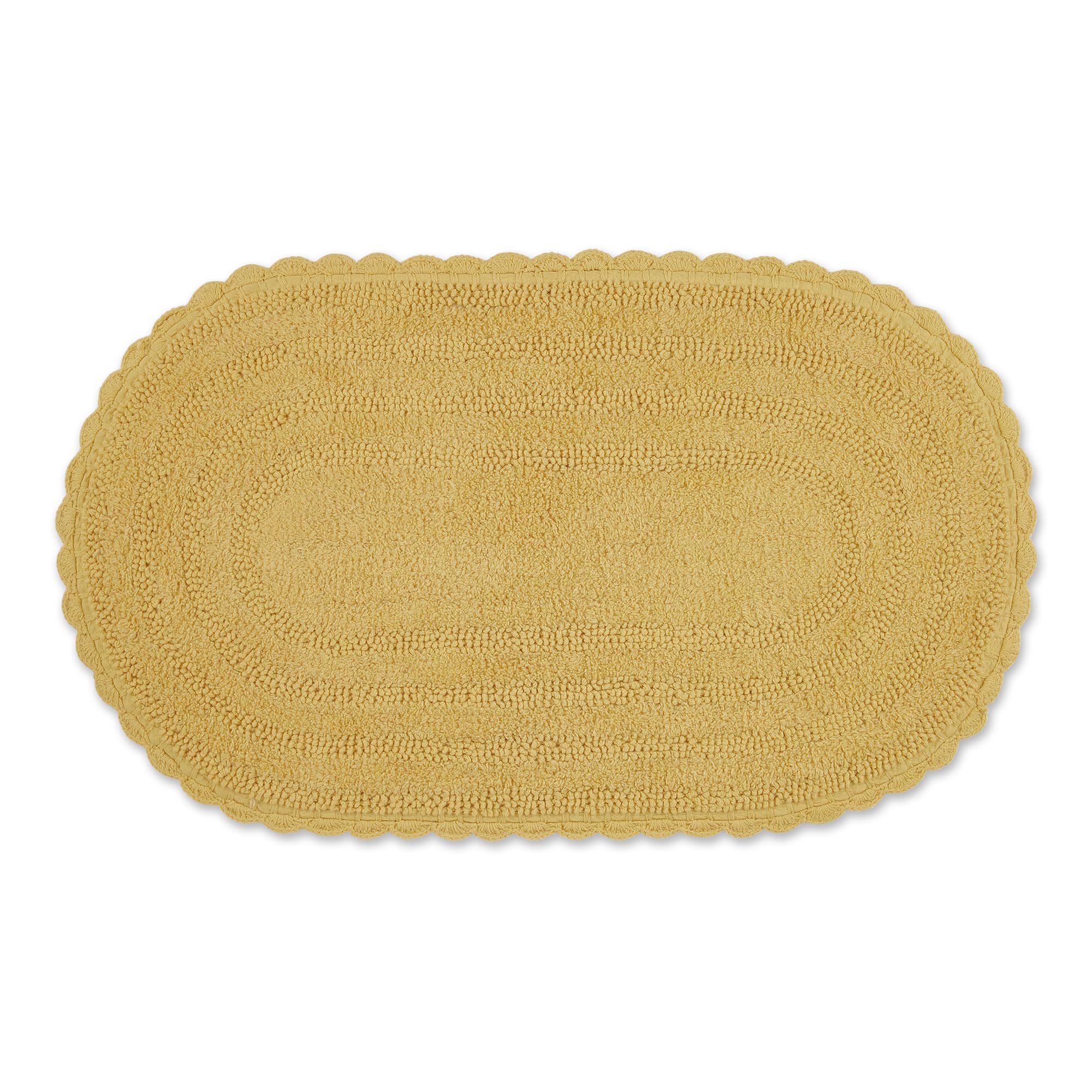 DII Crochet Collection Reversible Bath Mat, Large Oval, 21x34, Yellow
