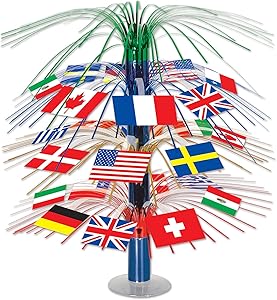 Beistle International World Flags Cascade Table Centerpiece Travel Theme Party Decorations, 18