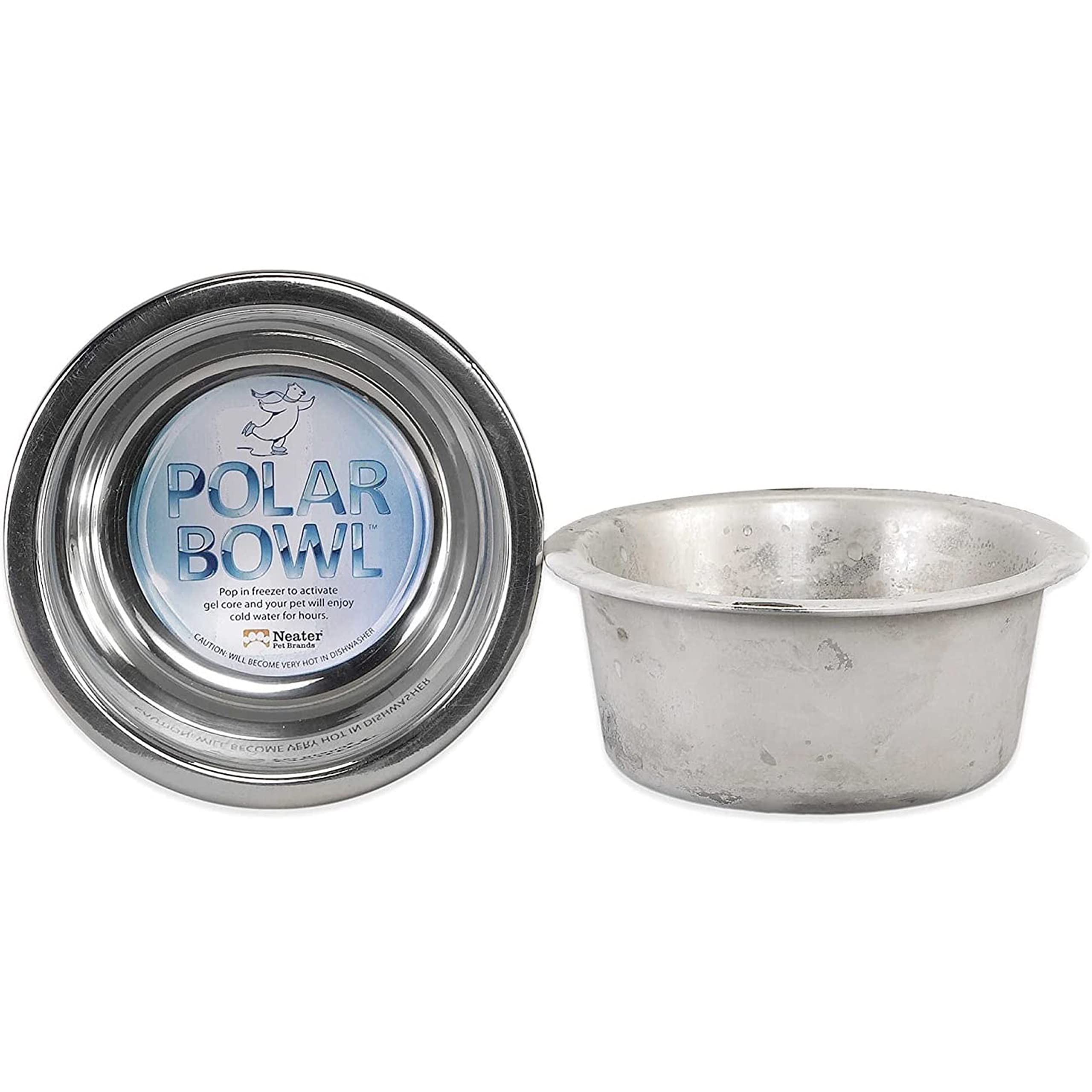 Neater Pet Brands Polar Bowl Freezable Water Bowl For Pets Medium Stainless Steel