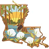 Totally Bamboo Louisiana State Shaped Cutting Board and Charcuterie Serving Platter with Artwork by Summer Stokes, Includes Hang Tie for Wall Display