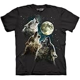 Liquid Blue Three Wolves Howling at the Moon T-Shirt &ndash; Funny Graphic Tee | Howling Wolf Pack Shirt for Men