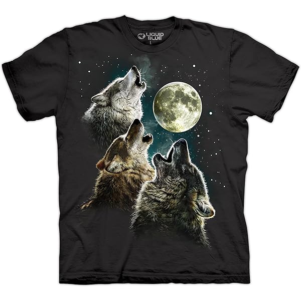 Amazon.com: The Mountain Three Wolf Moon In Blue Adult T-Shirt
