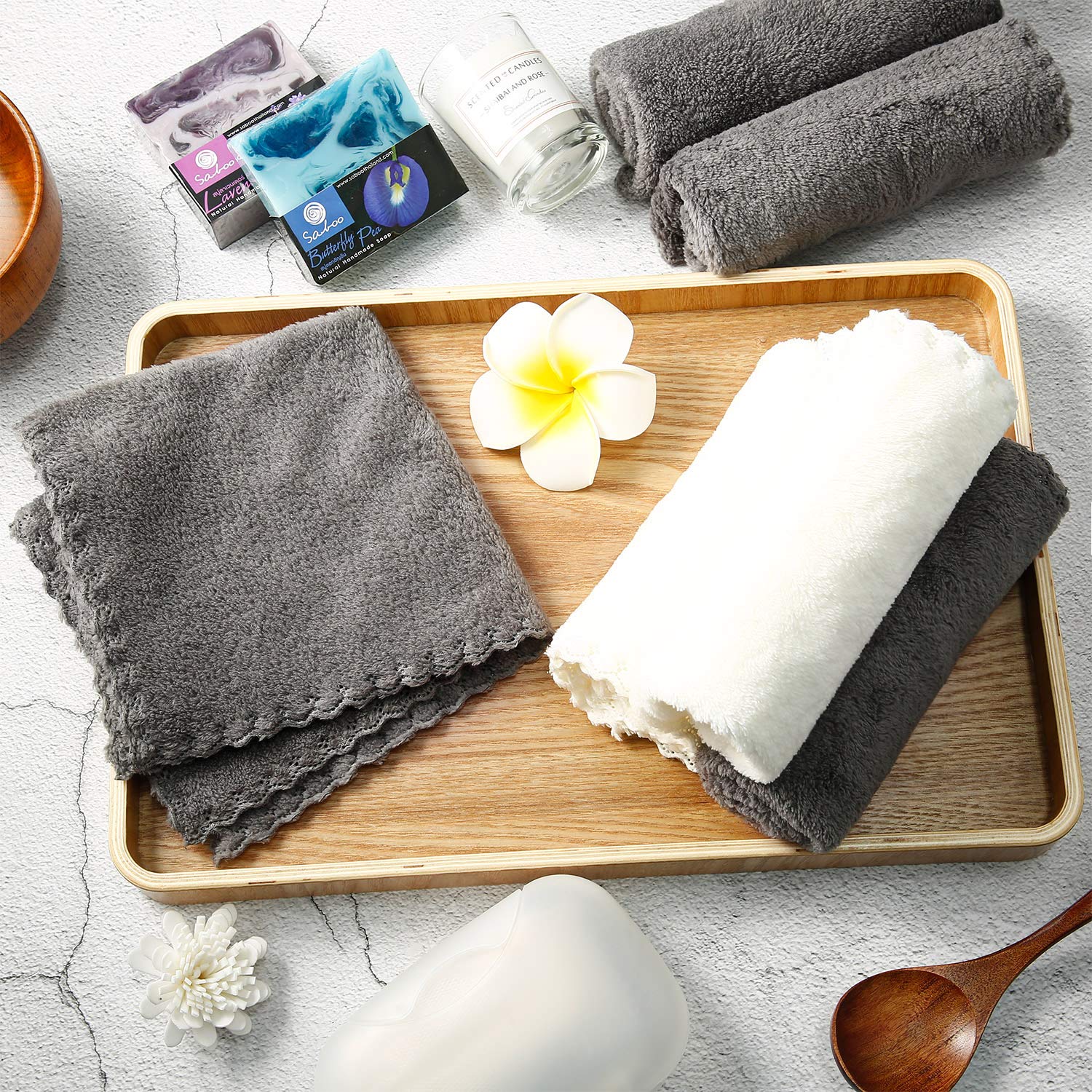 12 Pieces Face Makeup Remover Cloths Microfiber Wash Cloth Soft Facial Cleansing Cloth for Face, 12 x 12 Inch (White, Gray): Beauty