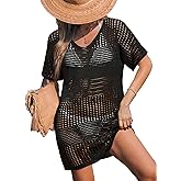 CUPSHE Women Crochet Swimsuit Cover Up Short Sleeve Beach Dress V Neck Bathing Suit Coverups for Beach Swimwear