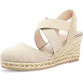 mysoft Women's Closed Toe Crisscross Elastic Ankle Strap Platform Espadrille Wedge Sandals