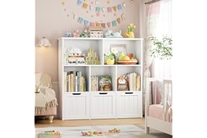 FOTOSOK Toy Storage Organizer with 3 Movable Drawers, Toy Organizer with Hidden Wheels and 5 Open Cubbies, Multifunctional Floor Storage Chest for Playroom, White